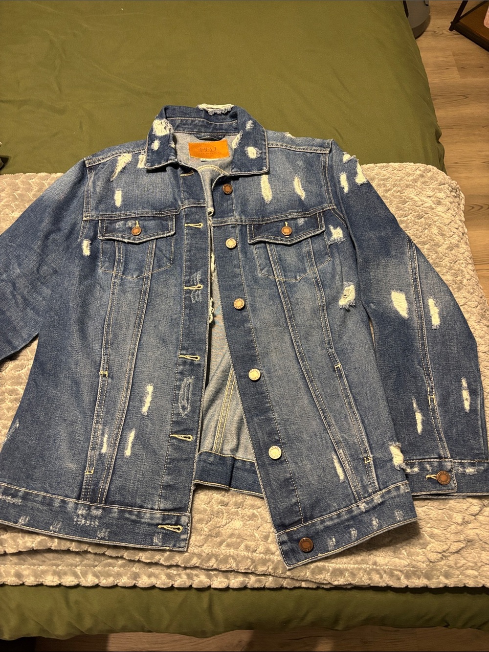 Distressed Blue Denim Jacket - Classic Trucker Style
